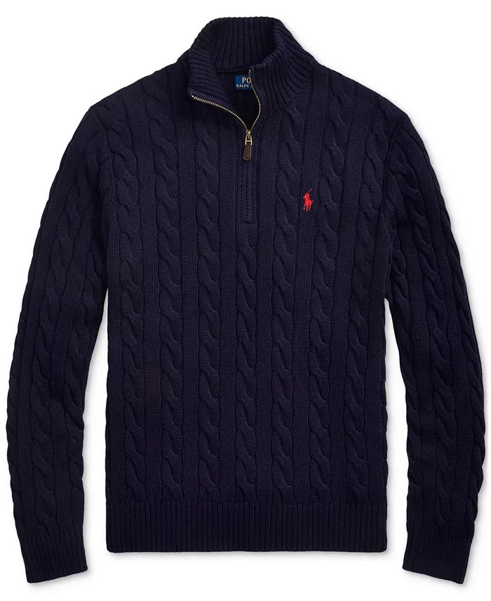 R&L – Katoenen trui met halve rits en kabelpatroon