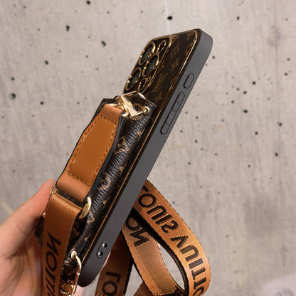 Premium Leather iPhone Case: Integrated Wallet & Detachable Strap